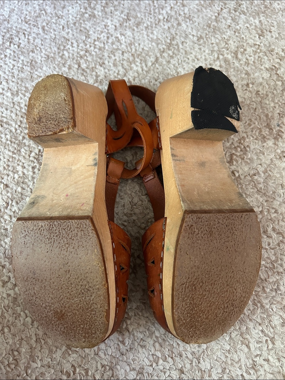Hasbeens Leather Cutout Slingback Sandals in Cognac Brown - Picture 4 of 5